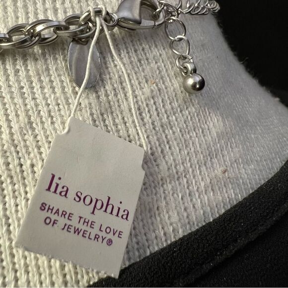 Lia Sophia BAUBLES Retired long textured silver glass & resin beads necklace NWT - Picture 6 of 7